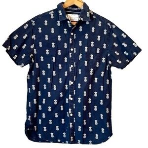 Denim & Flower Mens‎ Shirt S Ricky Singh Pineapples Navy Short Sleeve Tropical